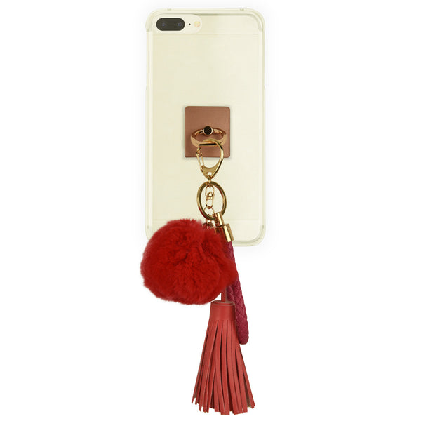 iOrigin Ring Grip/ Kick Stand + Furry Ball with Faux Leather Bracelet Key Chain for Mobile Phones & Tablets