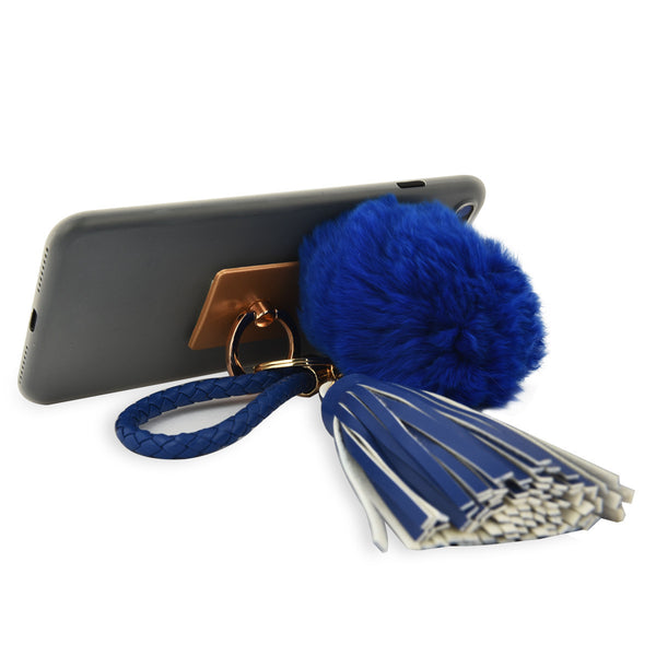 iOrigin Ring Grip/ Kick Stand + Furry Ball with Faux Leather Bracelet Key Chain for Mobile Phones & Tablets