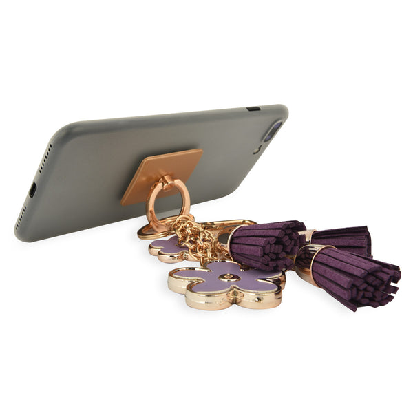 iOrigin Ring Grip/ Kick Stand + Flowers with Faux Leather Tassels Keychain for Mobile Phones & Tablets