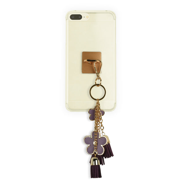 iOrigin Ring Grip/ Kick Stand + Flowers with Faux Leather Tassels Keychain for Mobile Phones & Tablets