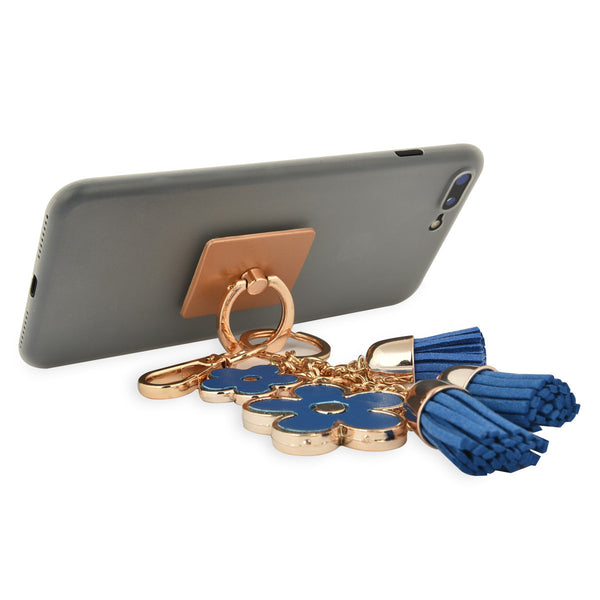 iOrigin Ring Grip/ Kick Stand + Flowers with Faux Leather Tassels Keychain for Mobile Phones & Tablets