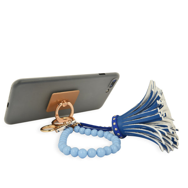 iOrigin Ring Grip/ Kick Stand + Faux Leather Tassel with Beads Bracelet Key Chain Charm for Mobile Phones & Tablets