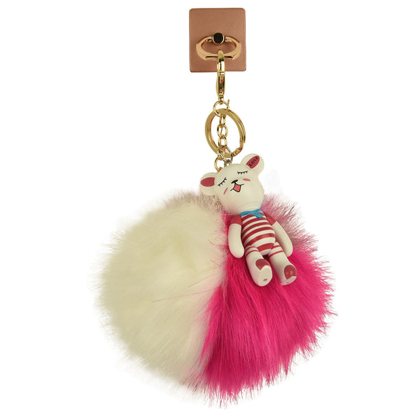 iOrigin Ring Grip and Kick Stand + Two-Toned Furry Ball Key Chain with Bear for Mobile Phones & Tablets