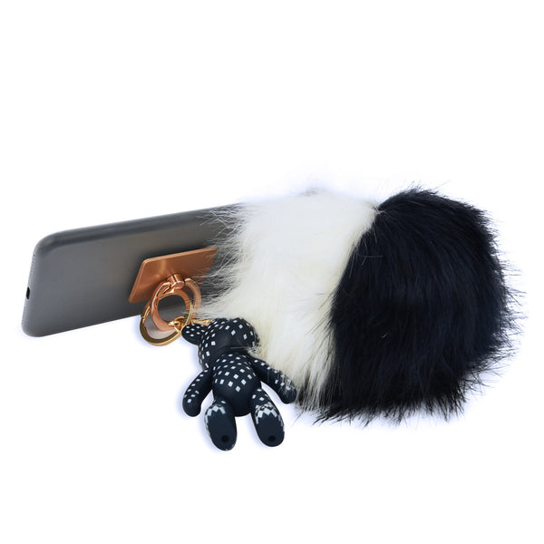 iOrigin Ring Grip and Kick Stand + Two-Toned Furry Ball Key Chain with Bear for Mobile Phones & Tablets