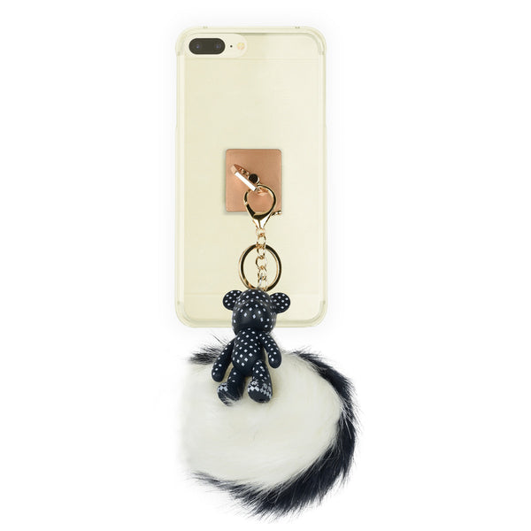 iOrigin Ring Grip and Kick Stand + Two-Toned Furry Ball Key Chain with Bear for Mobile Phones & Tablets