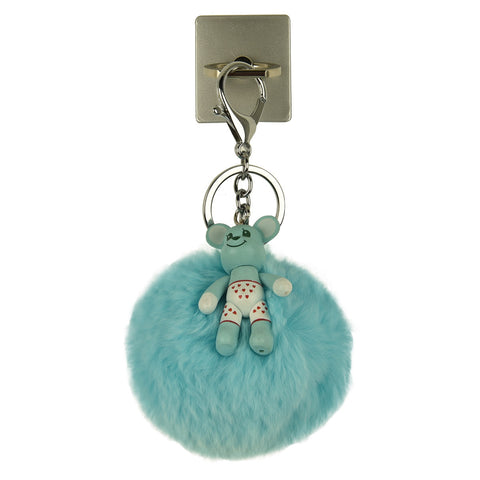 iOrigin Ring Grip/ Kick Stand + Furry Ball with Bear Key Chain for Mobile Phones & Tablets
