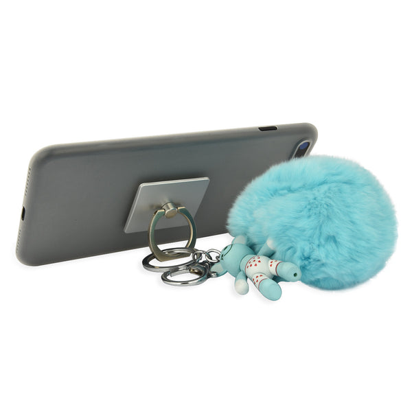 iOrigin Ring Grip/ Kick Stand + Furry Ball with Bear Key Chain for Mobile Phones & Tablets