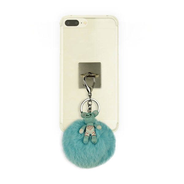 iOrigin Ring Grip/ Kick Stand + Furry Ball with Bear Key Chain for Mobile Phones & Tablets