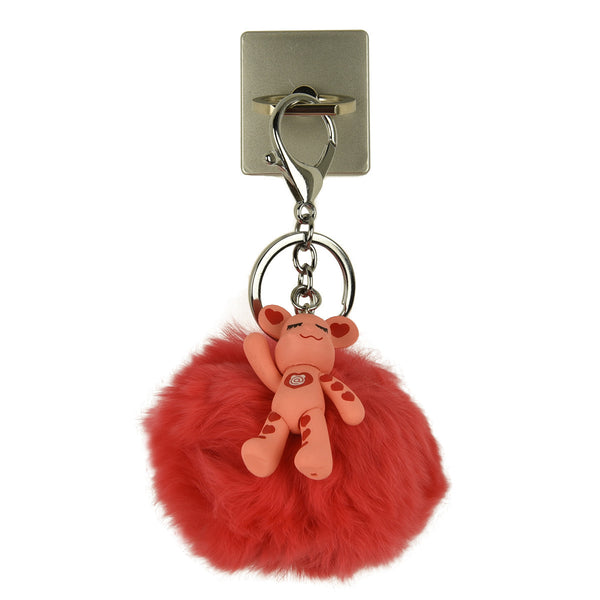 iOrigin Ring Grip/ Kick Stand + Furry Ball with Bear Key Chain for Mobile Phones & Tablets