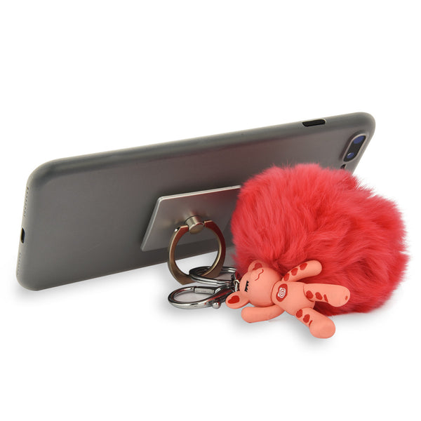 iOrigin Ring Grip/ Kick Stand + Furry Ball with Bear Key Chain for Mobile Phones & Tablets