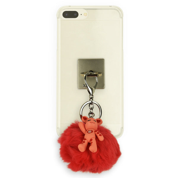 iOrigin Ring Grip/ Kick Stand + Furry Ball with Bear Key Chain for Mobile Phones & Tablets