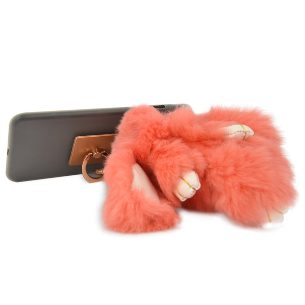 iOrigin Ring Grip/ Kick Stand + Furry Plush Bunny Toy Key Chain for Mobile Phones & Tablets