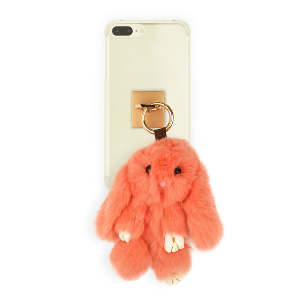 iOrigin Ring Grip/ Kick Stand + Furry Plush Bunny Toy Key Chain for Mobile Phones & Tablets
