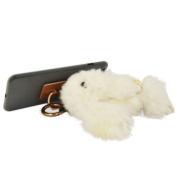 iOrigin Ring Grip/ Kick Stand + Furry Plush Bunny Toy Key Chain for Mobile Phones & Tablets