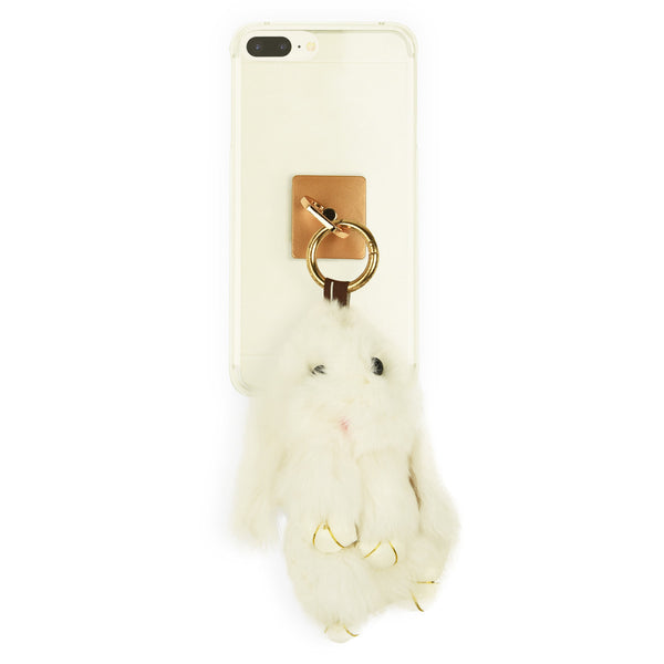 iOrigin Ring Grip/ Kick Stand + Furry Plush Bunny Toy Key Chain for Mobile Phones & Tablets