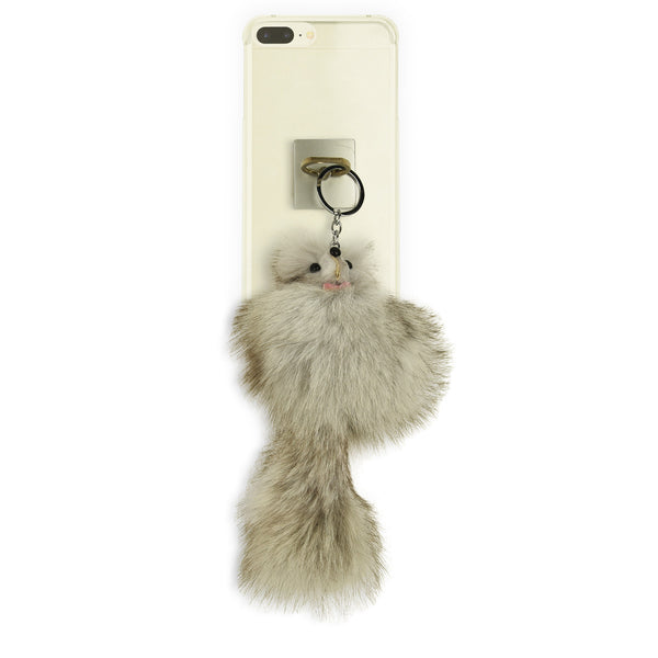 iOrigin Ring Grip/ Kick Stand + Furry Plush Fox Toy Key Chain for Mobile Phones & Tablets