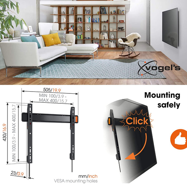 Vogel's Wall 3205 Black Fixed TV Wall Mount, TV Bracket Suitable For 32-55 Inch TVs, Max Weight Load 50 KG