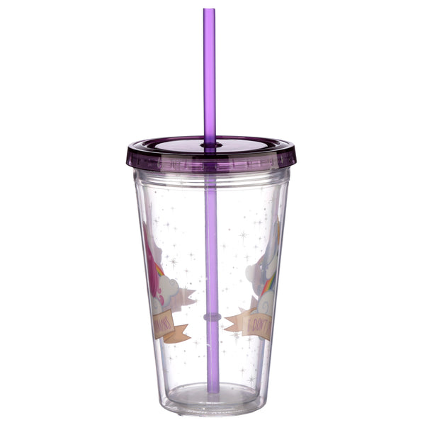Unicorn Plastic Double Walled Cup with Straw and Lid