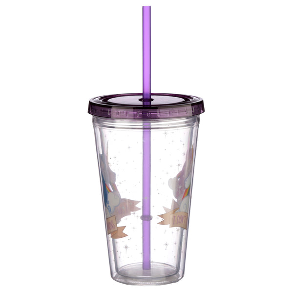 Unicorn Plastic Double Walled Cup with Straw and Lid