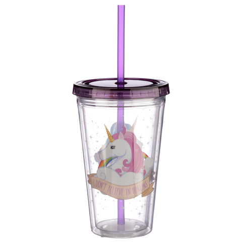 Unicorn Plastic Double Walled Cup with Straw and Lid