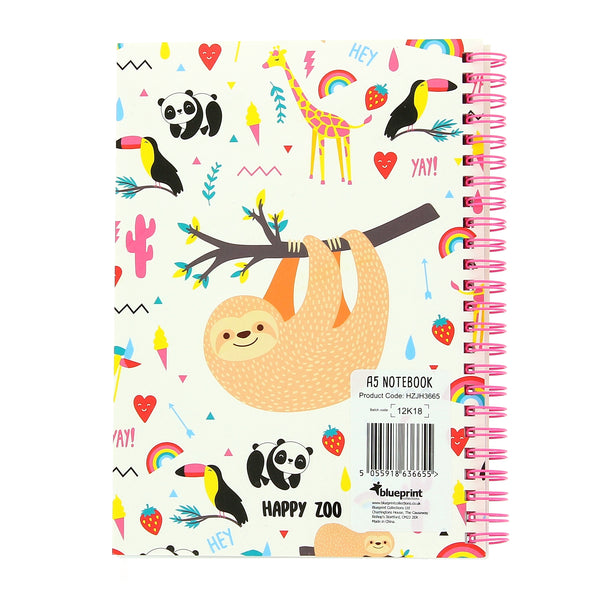 Happy Zoo Just Hanging Printed Spiral Bound A5 Ruled Notebook
