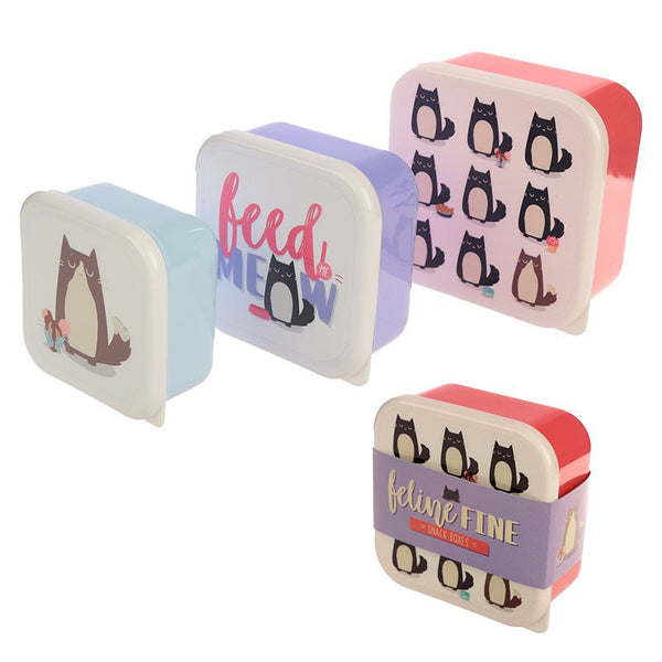 Puckator Fun Cat Design Set Of 3 Plastic Lunch Box