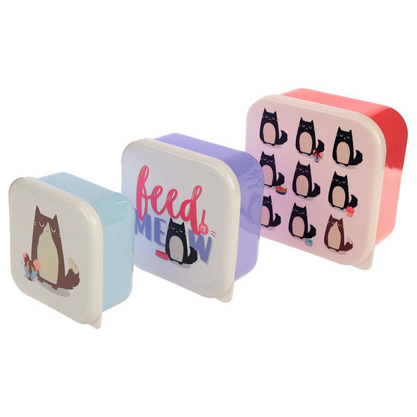 Puckator Fun Cat Design Set Of 3 Plastic Lunch Box
