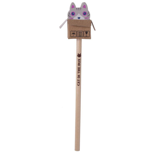 Cute Cat in a Box Pencil with Eraser Top