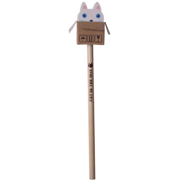 Cute Cat in a Box Pencil with Eraser Top