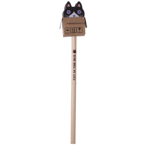 Cute Cat in a Box Pencil with Eraser Top