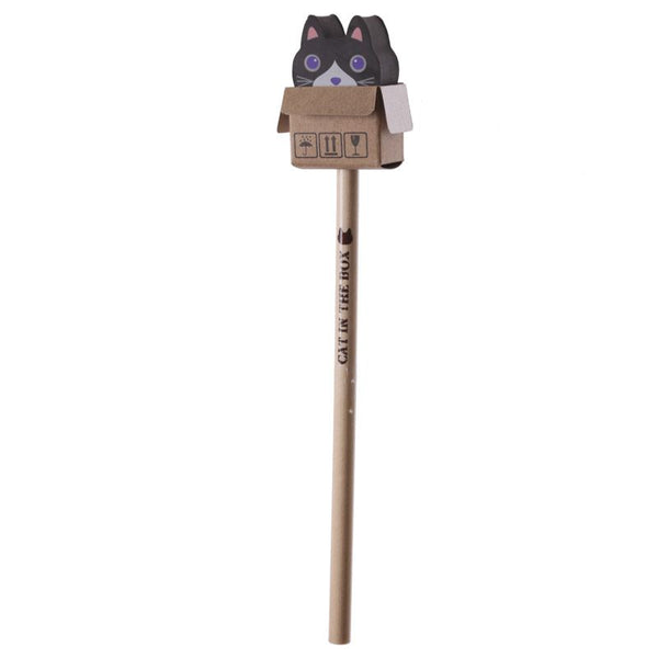 Cute Cat in a Box Pencil with Eraser Top