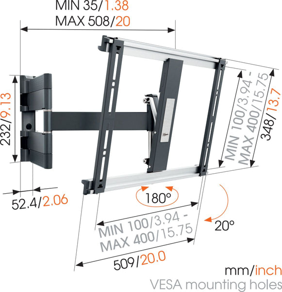 Vogel's THIN 445 B (ExtraThin) TV Wall Bracket - Full Motion Mount for 70cm - 140cm TV, Black
