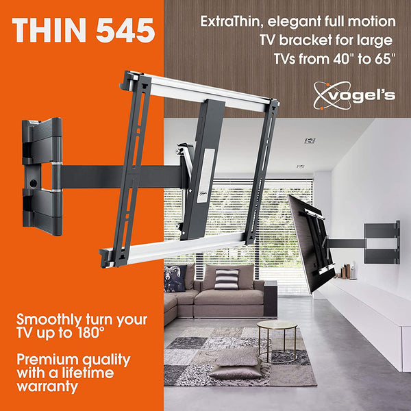 Vogel's 8395450 THIN 545 Premium TV Wall Mount, Ultra-Low Profile and Ultra-Smooth Full Motion 180° Swivel and 20° Tilt, Suitable for 40 to 65 Inch TV's, Black