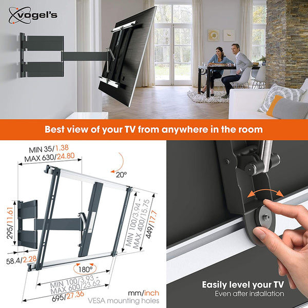 Vogel's 8395450 THIN 545 Premium TV Wall Mount, Ultra-Low Profile and Ultra-Smooth Full Motion 180° Swivel and 20° Tilt, Suitable for 40 to 65 Inch TV's, Black