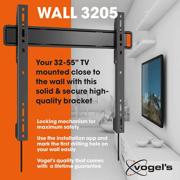 Vogel's Wall 3205 Black Fixed TV Wall Mount, TV Bracket Suitable For 32-55 Inch TVs, Max Weight Load 50 KG